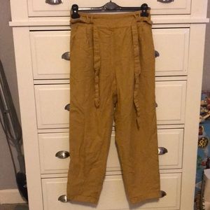 American Eagle High-Wasted Paperbag Pants M mustard Marigold Tie Front Slim Crop